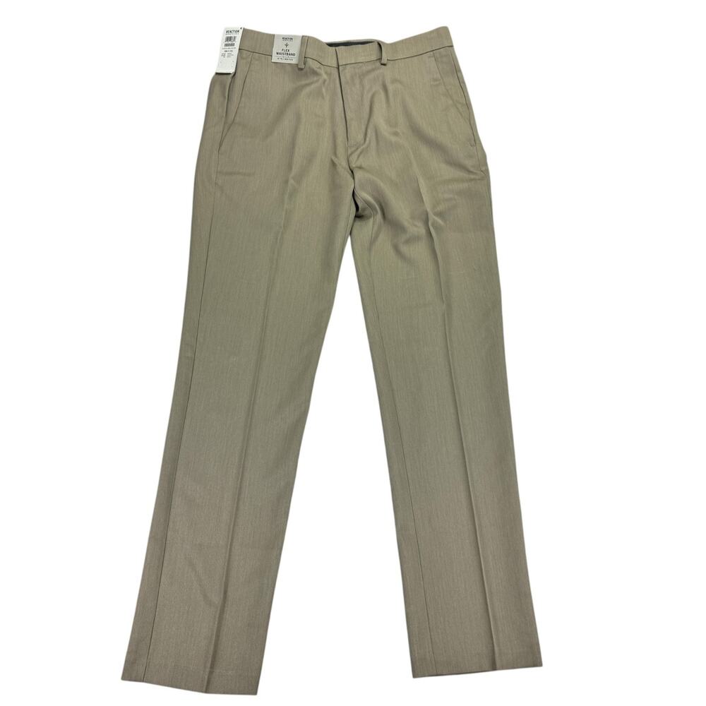Kenneth Cole Mens Slim Fit Stretch Flat Front Dress Pants Oatmeal Brown 33x32